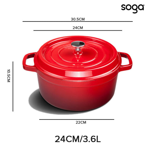 Cast Iron Porcelain Casserole 3.6L Red 24cm