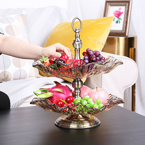 2 Tier Crystal Glass Fruit Bowl