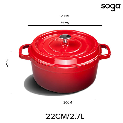 Cast Iron Porcelain Casserole 2.7L Red 22cm