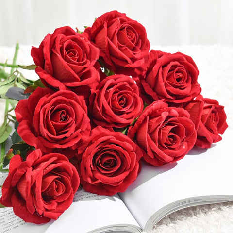 10pcs Artificial Silk Flower Rose Bouquet Red