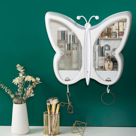 White Butterfly Shape Wall-Mounted Makeup Organiser