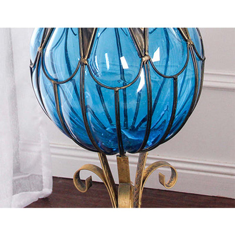 85cm Blue Glass Floor Vase and 12pcs Blue Artificial Flower Set