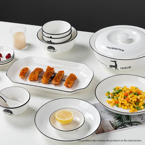 White Antler Printed Ceramic Dinnerware Set of 34
