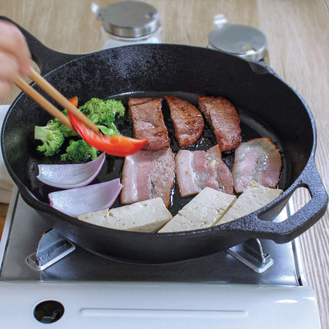30cm Round Cast Iron Frying Pan with Helper Handle