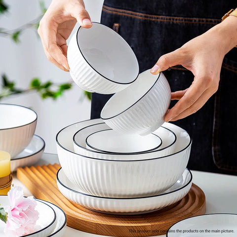 White Japanese Style Ceramic Dinnerware Set of 5