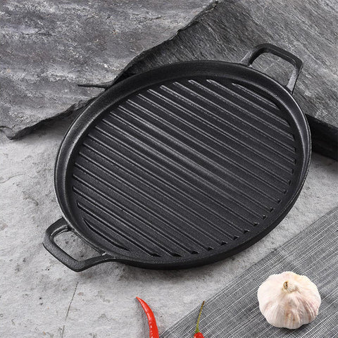28cm Ribbed Cast Iron Frying Pan Skillet