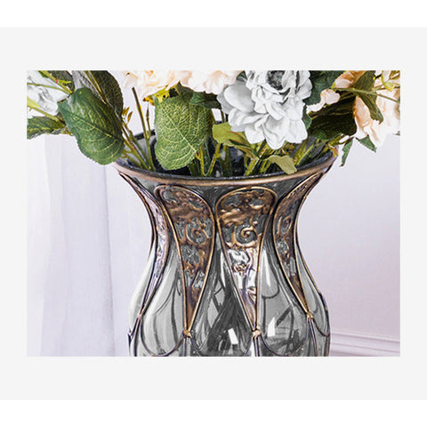 85cm European Clear Glass Floor Flower Vase with Tall Metal Stand