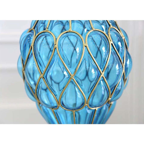 67cm Blue Glass Floor Vase with Metal Stand