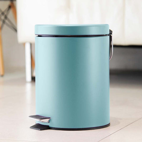 Foot Pedal Stainless Steel Trash Bin Round 7L Blue