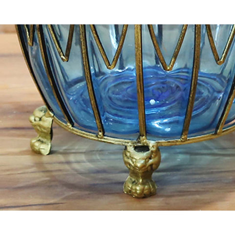 51cm Blue Glass Floor Vase with Metal Stand