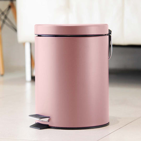 Foot Pedal Stainless Steel Trash Bin Round 12L Pink
