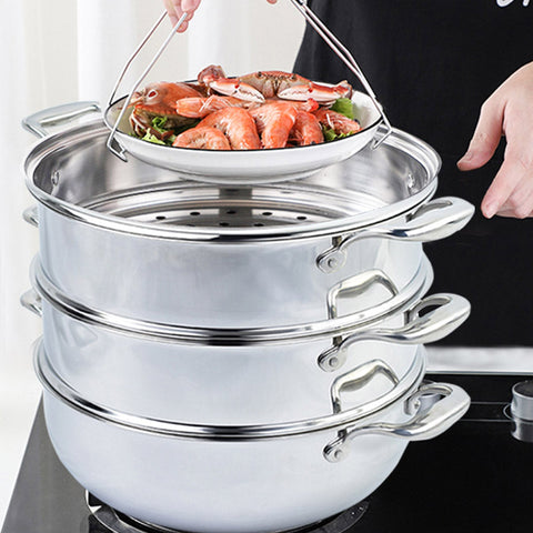 3 Tier 26cm Stainless Steel Food Steamer with Glass Lid