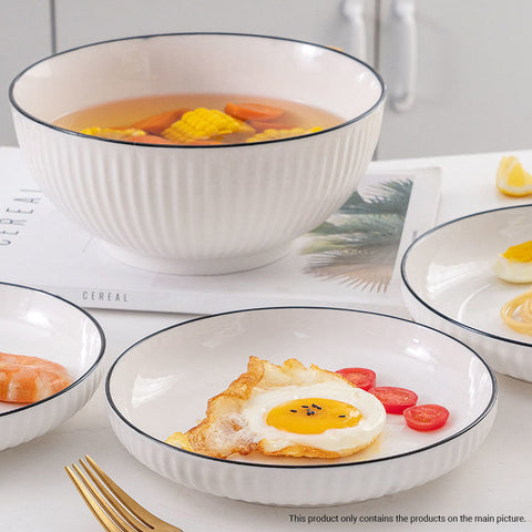 White Japanese Style Ceramic Dinnerware Set of 7