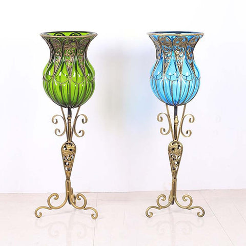 85cm Blue Glass Floor Vase and 12pcs Blue Artificial Flower Set