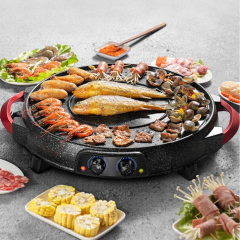 2 in 1 Electric Stone Coated Grill Plate and Hotpot