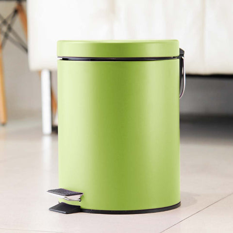 Foot Pedal Stainless Steel Trash Bin Round 7L Green