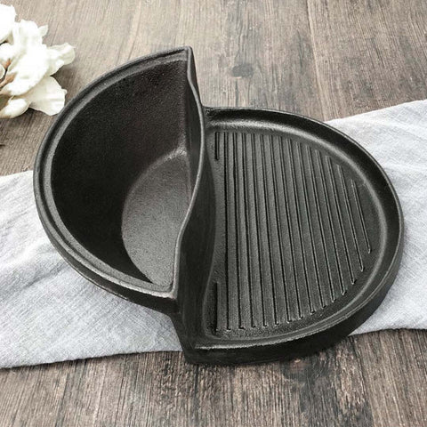 2 in 1 Cast Iron Ribbed Skillet and Steamboat