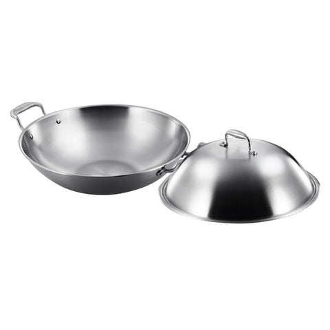 38cm Stainless Steel Frying Wok with Lid