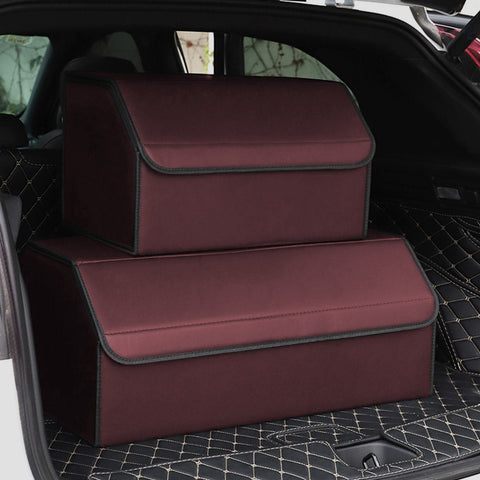 Leather Car Boot Foldable Trunk Cargo Organizer Box Red Medium