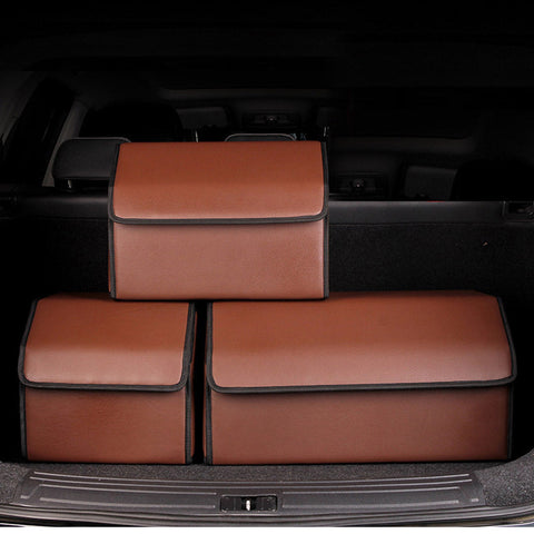 Leather Car Boot Foldable Trunk Cargo Organizer Box Coffee Small
