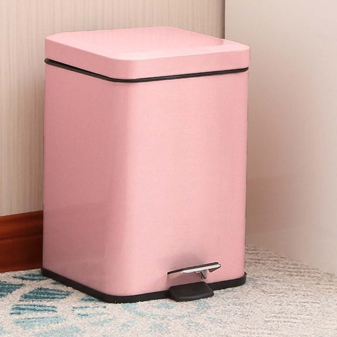 Foot Pedal Stainless Steel Trash Bin Square 6L Pink