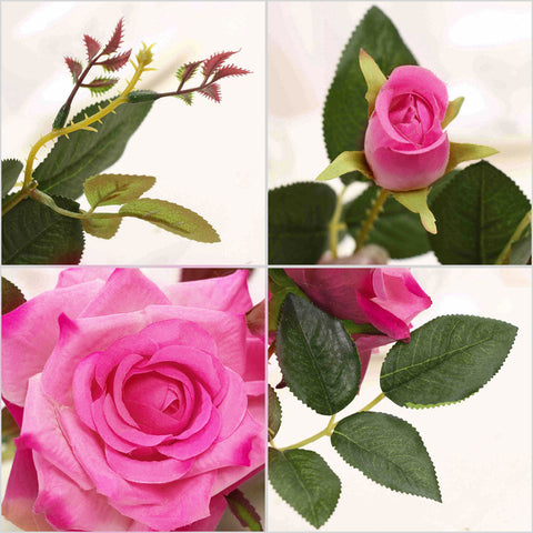 12 Heads Artificial Silk Rose Bouquet Dark Pink