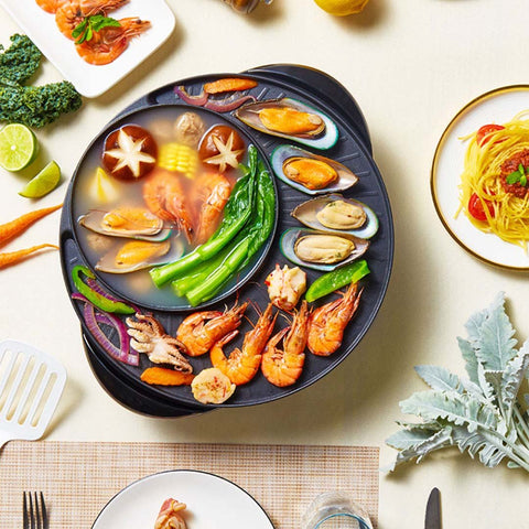 2 in 1 Electric Stone Coated Grill and Hotpot 3-5 Person