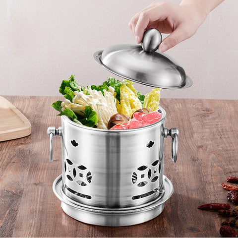 Stainless Steel Single Asian Hot Pot with Lid