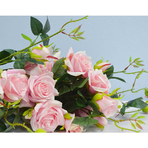 12 Heads Artificial Silk Rose Bouquet Pink