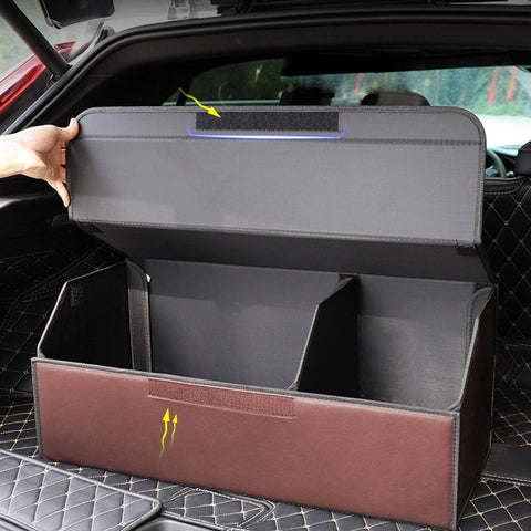 Leather Car Boot Foldable Trunk Cargo Organizer Box Coffee Large