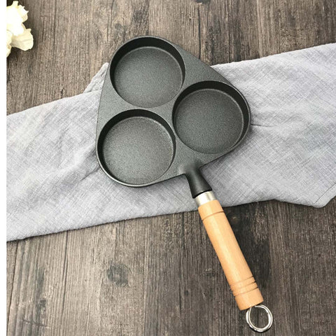3 Mold Cast Iron Omelette Fry Pan