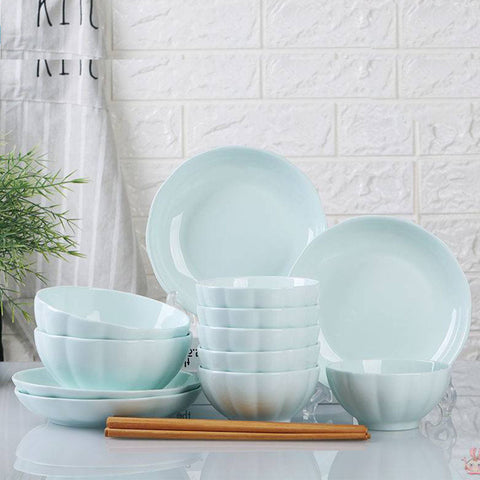 Light Blue Ceramic Dinnerware Set of 12