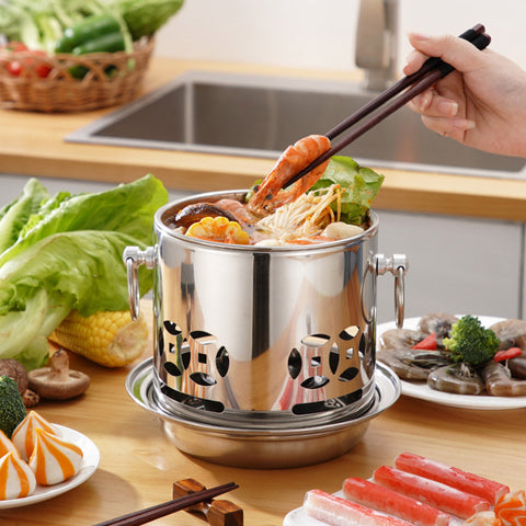 Stainless Steel Single Asian Hot Pot with Lid