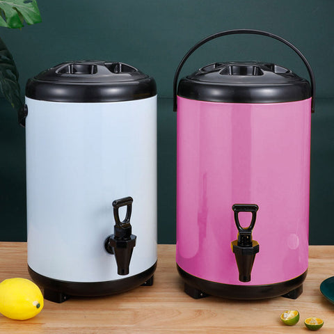 14L Stainless Steel Milk Tea Barrel with Faucet Pink