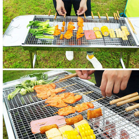 Stainless Steel Skewers BBQ Grill with Side Tray 6-8 Persons