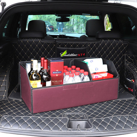 Leather Car Boot Foldable Trunk Cargo Organizer Box Red Medium