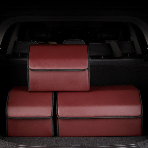 Leather Car Boot Foldable Trunk Cargo Organizer Box Red Medium