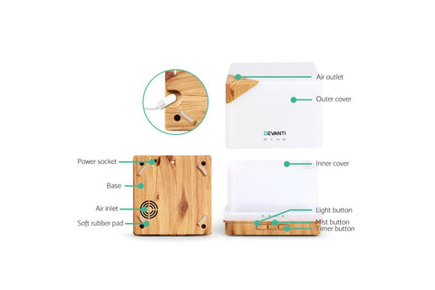 DEVANTi Aroma Diffuser Air Humidifier Night Light 600ml