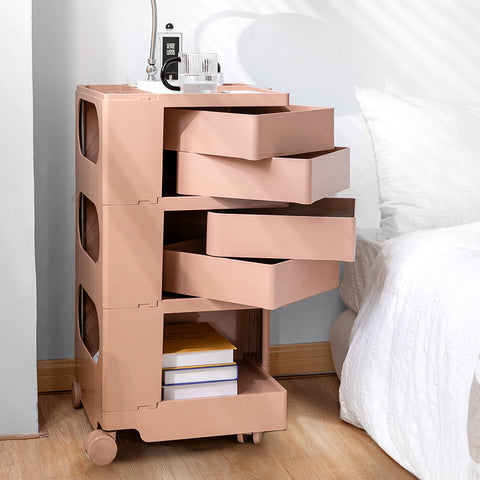 ArtissIn Bedside Table Side Tables Nightstand Organizer Replica Boby Trolley 5Tier Pink