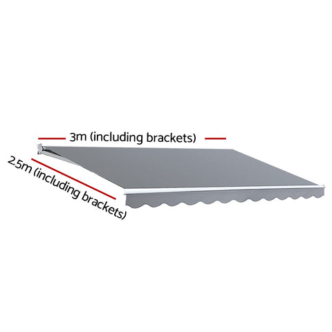 Instahut Retractable Folding Arm Awning Outdoor Sun Shade 3Mx2.5M PearlGrey