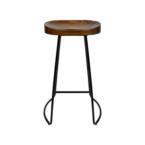 Artiss Set of 4 Elm Wood Backless Bar Stools 65cm - Black and Dark Natural