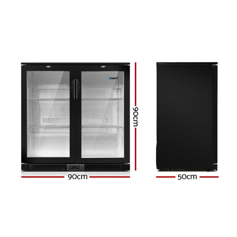 Bar Fridge 2 Glass Door Commercial Display Freeer Drink Beverage Cooler Black