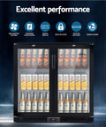 Devanti Bar Fridge 2 Glass Door Commercial Display Freeer Drink Beverage Cooler Black Terrific Buys