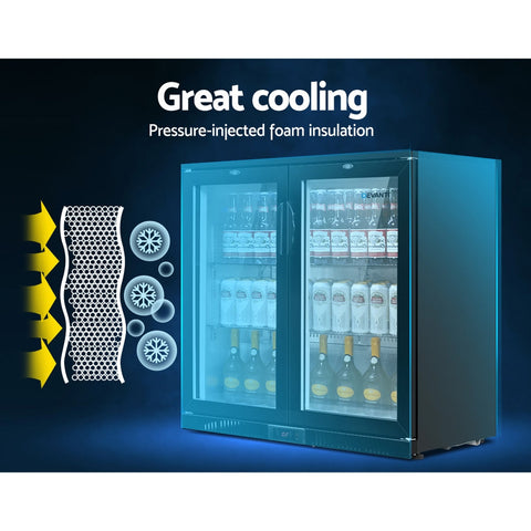 Bar Fridge 2 Glass Door Commercial Display Freeer Drink Beverage Cooler Black