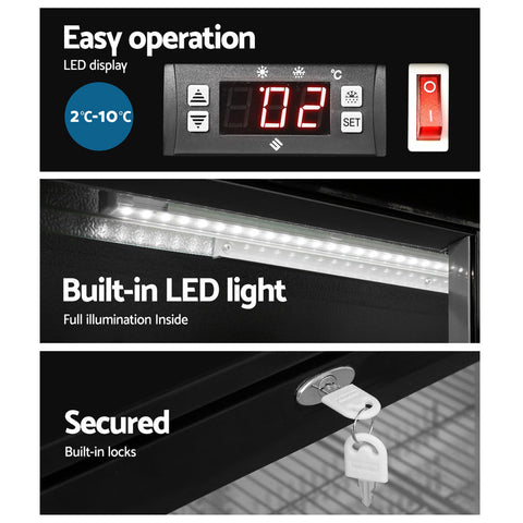 Bar Fridge 2 Glass Door Commercial Display Freeer Drink Beverage Cooler Black