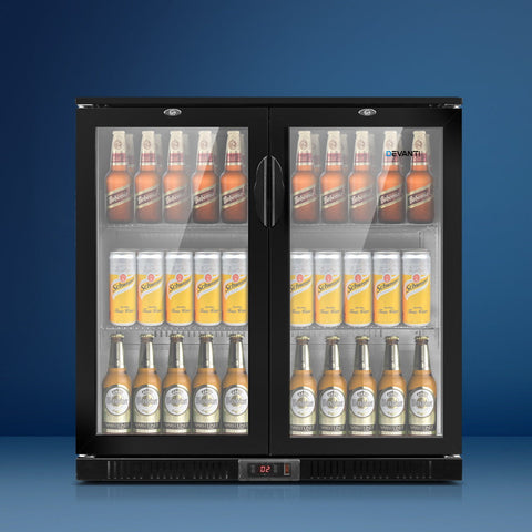 Bar Fridge 2 Glass Door Commercial Display Freeer Drink Beverage Cooler Black