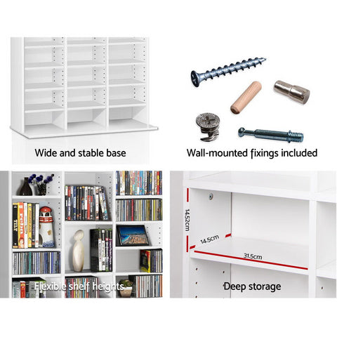 Adjustable Book Storage Shelf Rack Unit - White