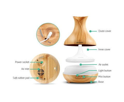 Devanti 400ml 4 in 1 Aroma Diffuser remote control - Light Wood