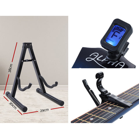 Alpha 34" Inch Guitar Classical Acoustic Cutaway Wooden Ideal Kids Gift Children 1/2 Size Blue with Capo Tuner