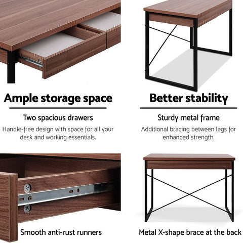 Artiss Metal Desk with Drawer - Walnut